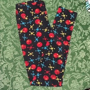 LuLaRoe Jax game Black Leggings with Red, Yellow, and Blue Pattern